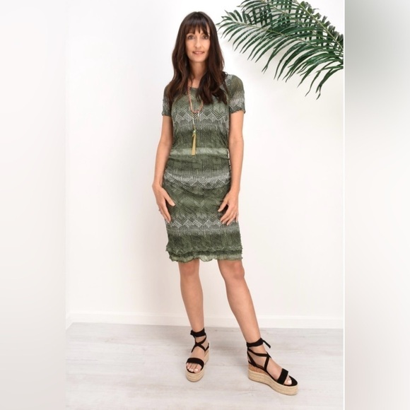 Hedge Green Fine Net Aztec Print Dress by Sandwich NWT - Size Medium - Picture 6 of 16